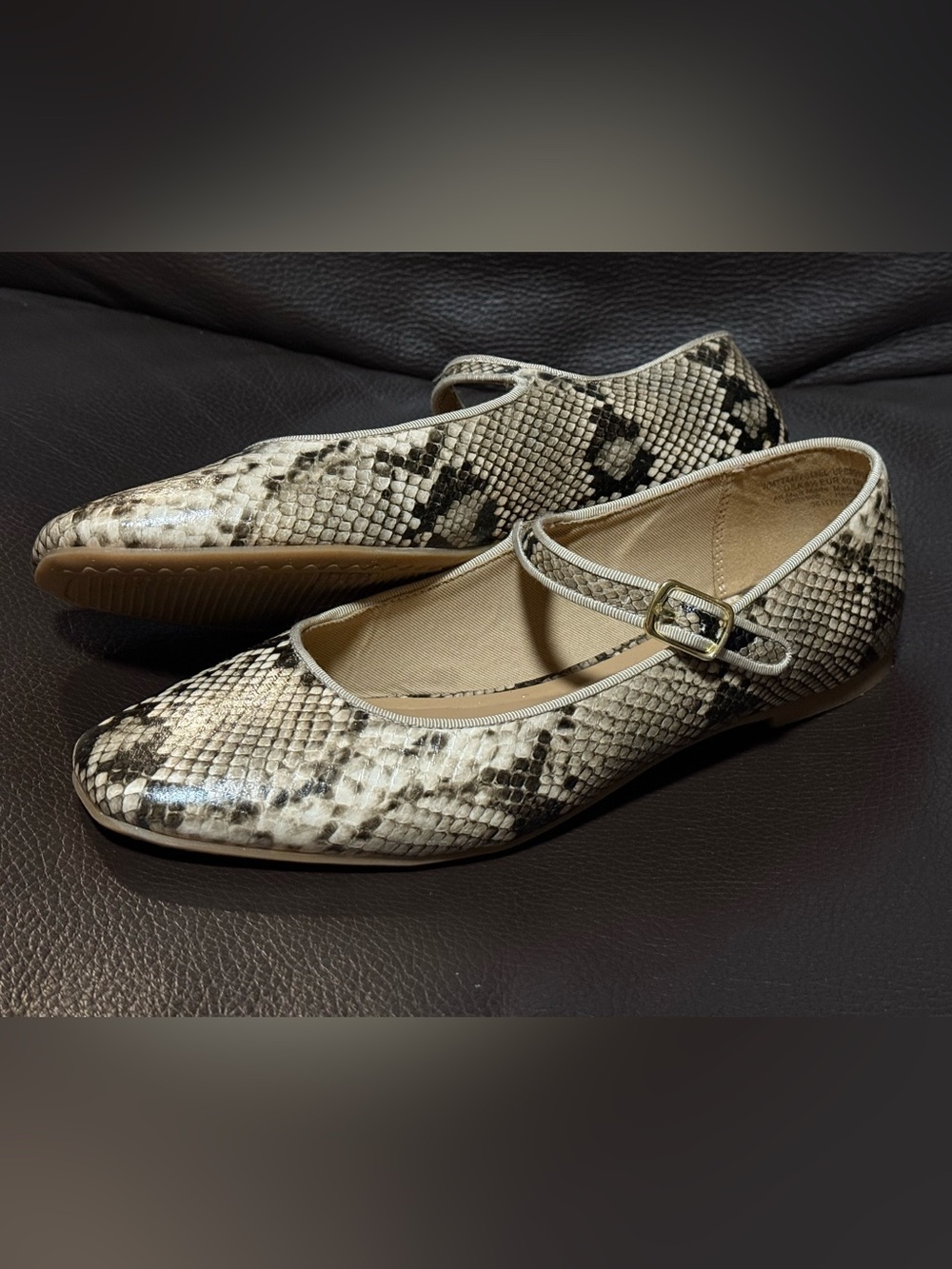 Snake-Print Mary Jane Flats in Beige and Brown - Picture 4 of 5